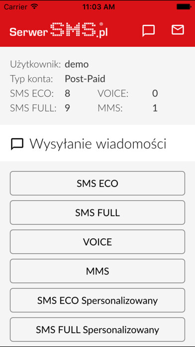 Emulate iPhone app Panel SerwerSMS.pl using MyAndroid