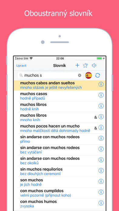 Emulate iPhone app Španělsko-český slovník using MyAndroid