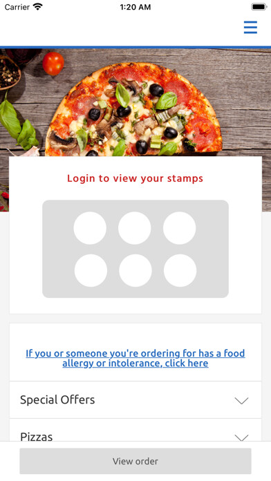 Emulate iPhone app Pan Pizza, Worcester using MyAndroid