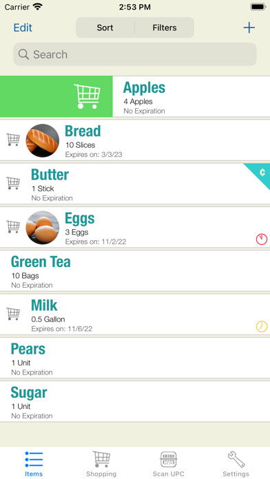 Emulate iPhone app Pantry Manager using MyAndroid