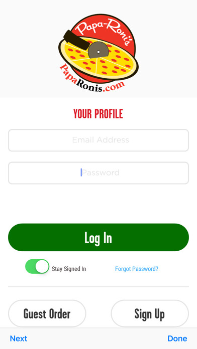 Emulate iPhone app Papa Ronis Pizza and Ice Cream using MyAndroid