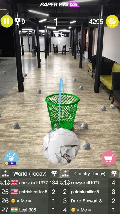 Emulate iPhone app Paper Bin AR - throw paper using MyAndroid