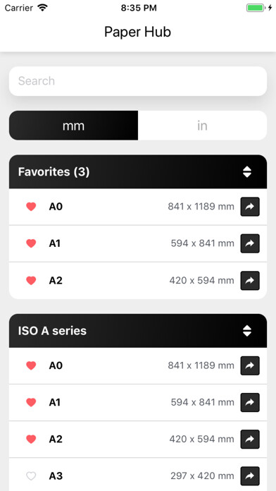 Emulate iPhone app Paper Hub for ISO paper size using MyAndroid