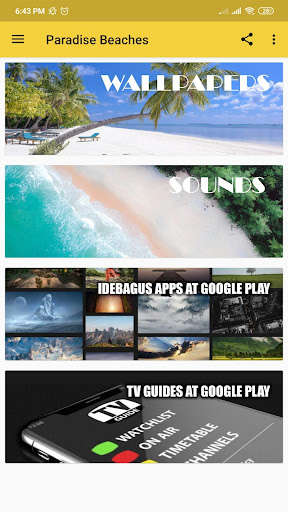 Run android online APK Paradise Beaches - Wallpapers, Sounds & Ringtones from MyAndroid or emulate Paradise Beaches - Wallpapers, Sounds & Ringtones using MyAndroid