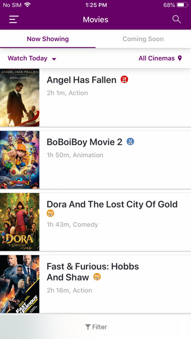 Emulate iPhone app Paragon Cinemas using MyAndroid