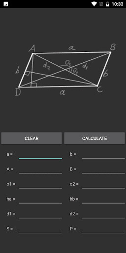 Run android online APK Parallelogram Geometry Calculator from MyAndroid or emulate Parallelogram Geometry Calculator using MyAndroid