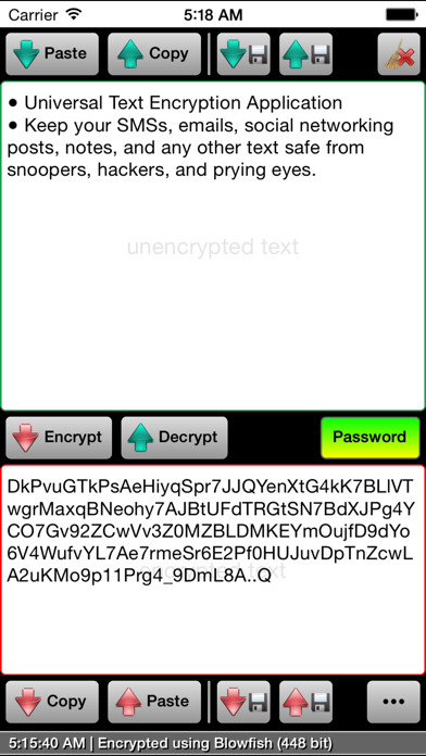 Emulate iPhone app Paranoia Text Encryption Lite using MyAndroid