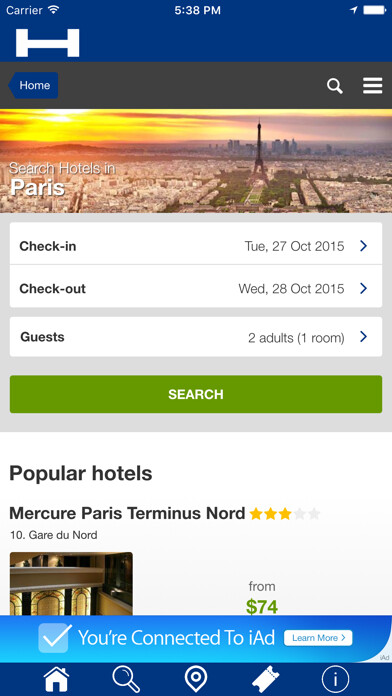 Emulate iPhone app Paris Hotels + Compare and Booking Hotel for Tonight with map and travel tour using MyAndroid Emulate iPhone app Paris Hotels + Compare and Booking Hotel for Tonight with map and travel tour using MyAndroid