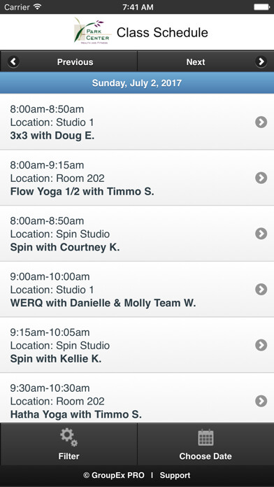 Emulate iPhone app Park Center Health and Fitness Schedule using MyAndroid Emulate iPhone app Park Center Health and Fitness Schedule using MyAndroid