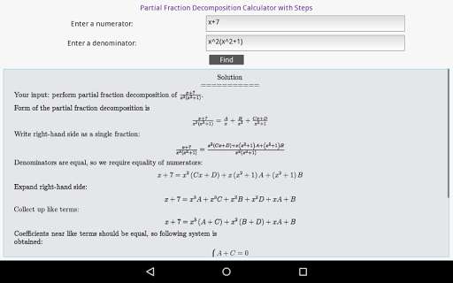 Run android online APK Partial Fraction Calculator from MyAndroid or emulate Partial Fraction Calculator using MyAndroid