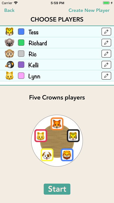 Emulate iPhone app Party Animals Scoresheets using MyAndroid
