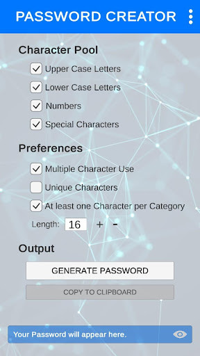Run android online APK Password Creator from MyAndroid or emulate Password Creator using MyAndroid