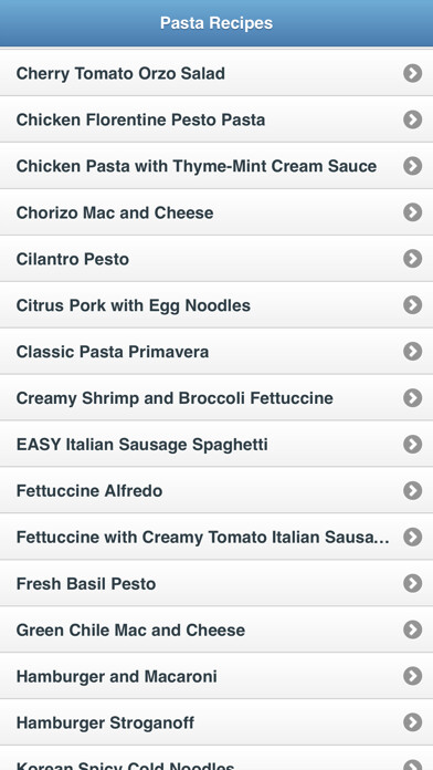 Emulate iPhone app Pasta Recipes Yummy using MyAndroid