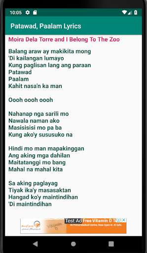 Run android online APK Patawad, Paalam Lyrics from MyAndroid or emulate Patawad, Paalam Lyrics using MyAndroid