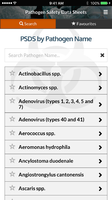 Emulate iPhone app Pathogen Safety Data Sheets using MyAndroid Emulate iPhone app Pathogen Safety Data Sheets using MyAndroid