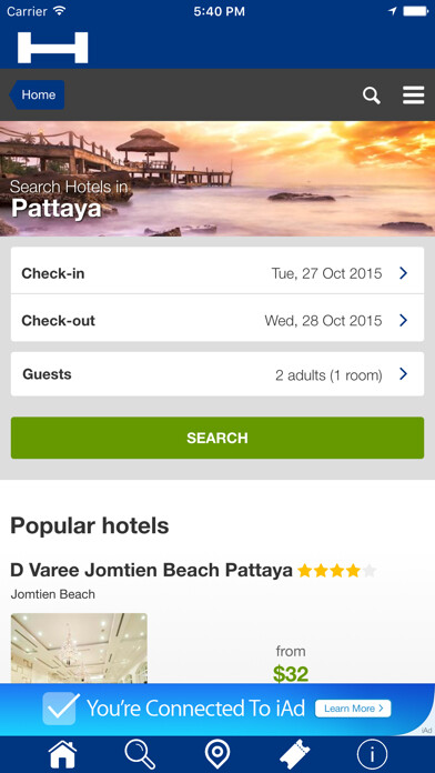 Emulate iPhone app Pattaya Hotels + Compare and Booking Hotel for Tonight with map and travel tour using MyAndroid