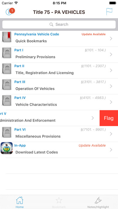 Emulate iPhone app PA Vehicle Code Title 75 using MyAndroid