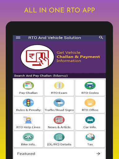Run android online APK Pay eChallan, RTO Info, Vehicle Info, RTO Exam. from MyAndroid or emulate Pay eChallan, RTO Info, Vehicle Info, RTO Exam. using MyAndroid