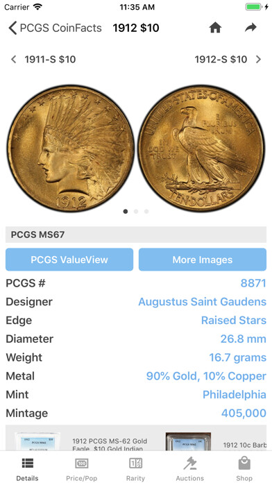 Emulate iPhone app PCGS CoinFacts Coin Collecting using MyAndroid