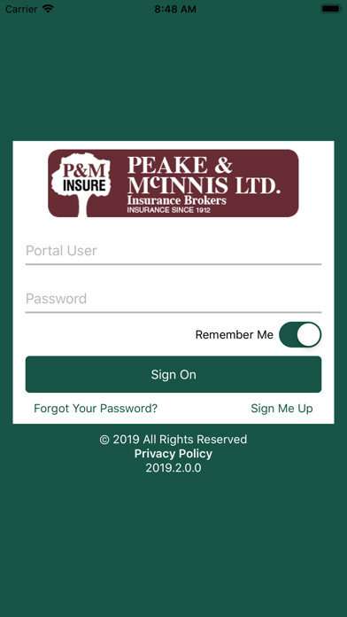 Emulate iPhone app Peake & McInnis Insure using MyAndroid
