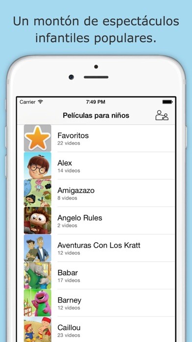 Emulate iPhone app Películas para niños using MyAndroid