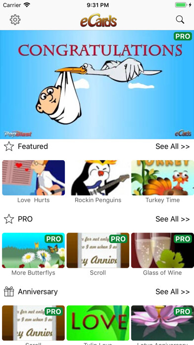 Emulate iPhone app PepBlast Animated 200+ eCards using MyAndroid