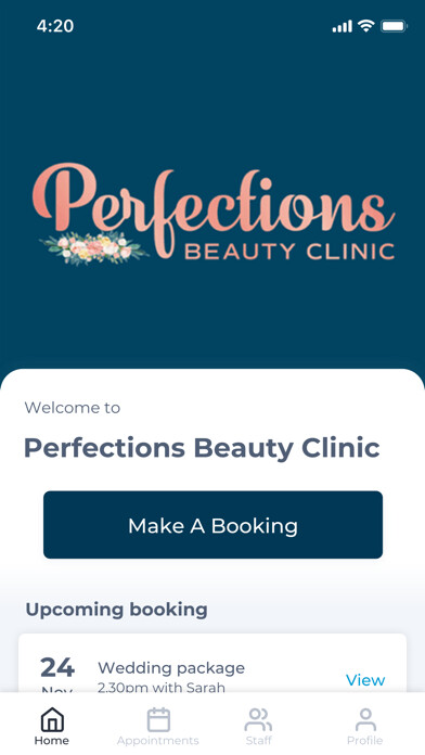 Emulate iPhone app Perfections Beauty Clinic using MyAndroid