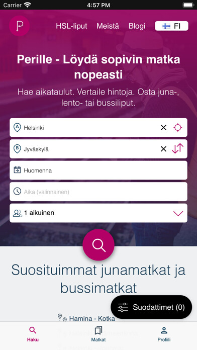 Emulate iPhone app Perille - tickets and routes using MyAndroid