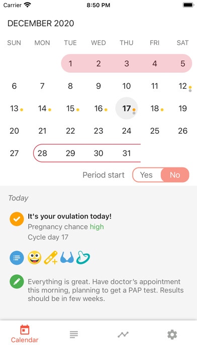Emulate iPhone app Period Tracker App. using MyAndroid