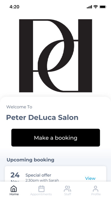 Emulate iPhone app Peter DeLuca Salon using MyAndroid