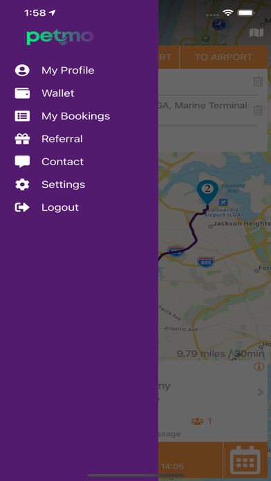 Emulate iPhone app Petmo: Car Service On Demand using MyAndroid