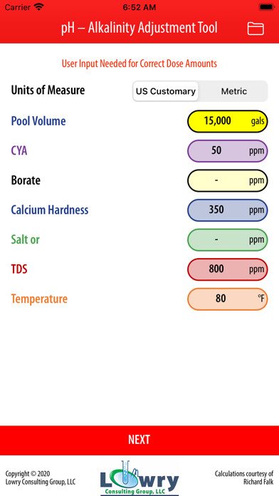 Emulate iPhone app pH-Alkalinity Adjustment Tool using MyAndroid