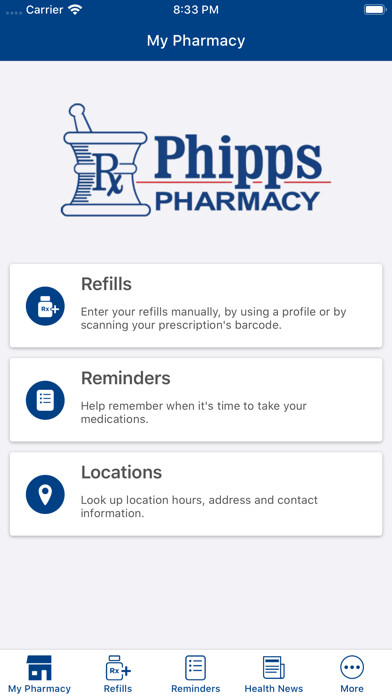 Emulate iPhone app Phipps Pharmacy using MyAndroid