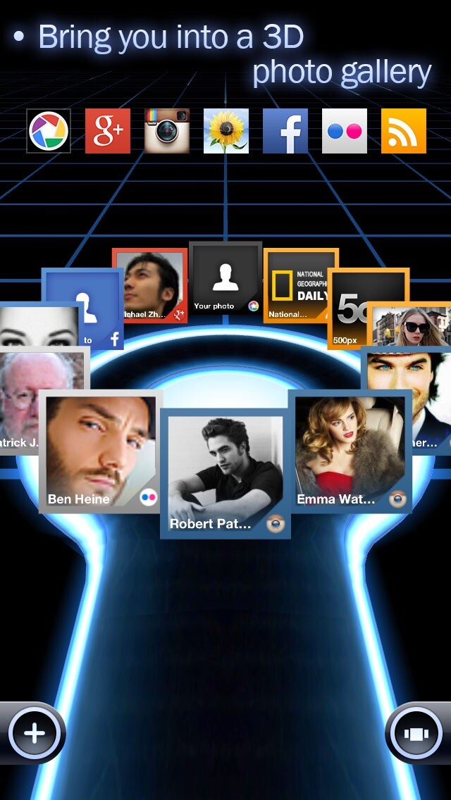 Emulate iPhone app Photo 3D: The All-in-1 album for Facebook, Instagram, Flickr, Picasa and RSS using MyAndroid