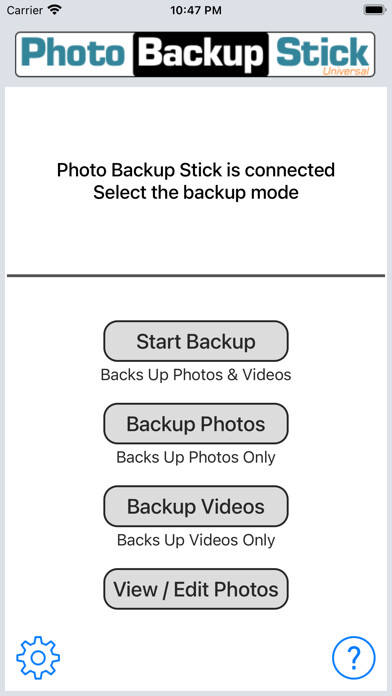 Emulate iPhone app Photo Backup Stick Universal using MyAndroid