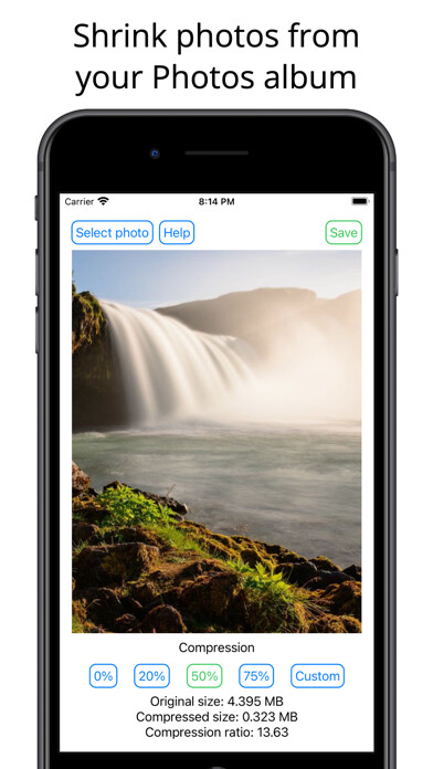 Emulate iPhone app Photo Shrink - Image Compress using MyAndroid