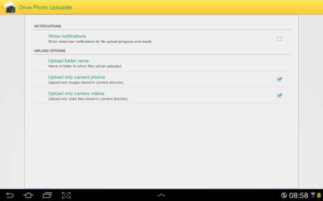 Emulate Android APK Photo Uploader for Drive