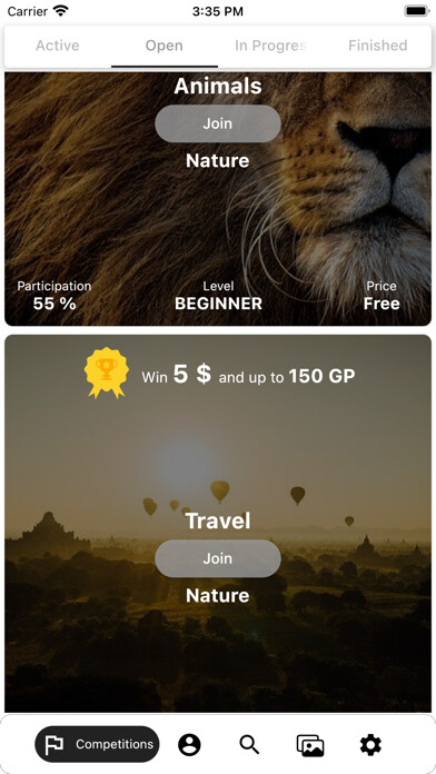 Emulate iPhone app Picazing - Photo Contests App using MyAndroid