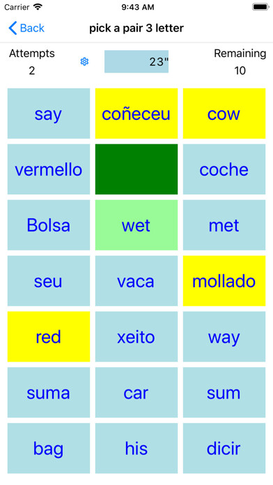 Emulate iPhone app PickAPair Galician - English using MyAndroid