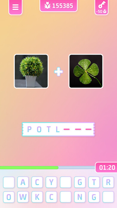 Emulate iPhone app Pics 2 Word Combine Puzzle using MyAndroid