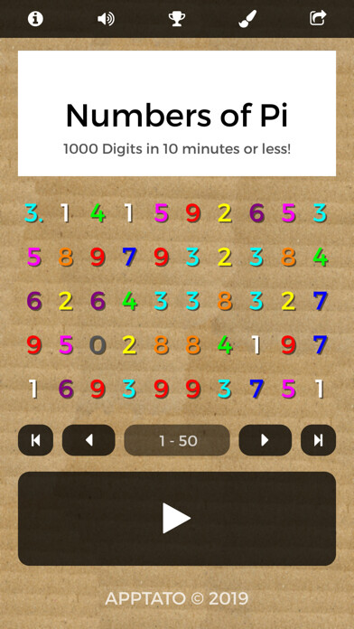 Emulate iPhone app Pi Digits Memory Game - No Ads using MyAndroid