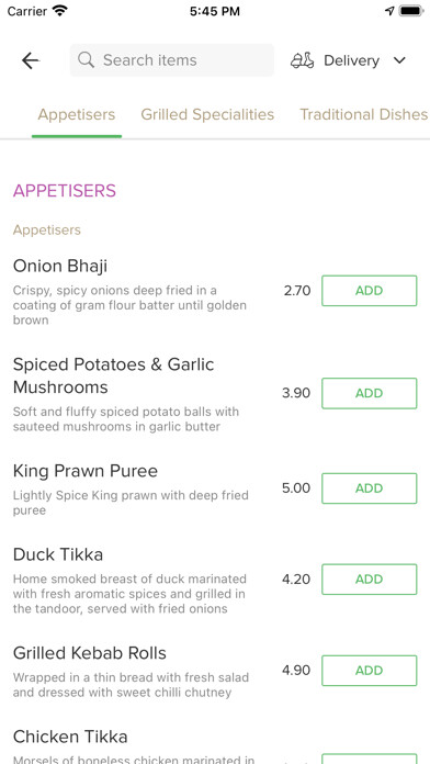 Emulate iPhone app Pinch of spice indian cuisine using MyAndroid