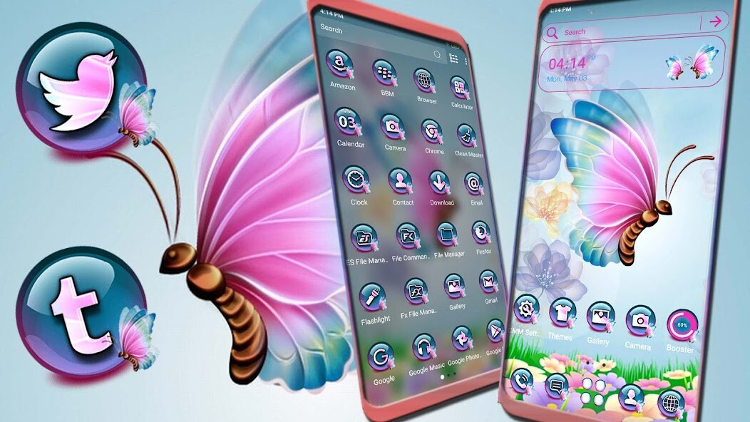 Run android online APK Pink Butterfly Launcher Theme from MyAndroid or emulate Pink Butterfly Launcher Theme using MyAndroid