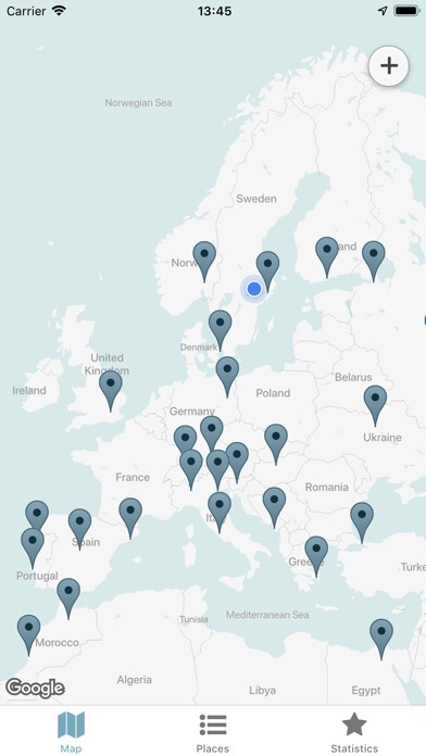 Emulate iPhone app Pinport - travel map using MyAndroid