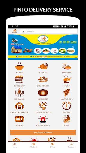 Run android online APK Pinto - Online Delivery App from MyAndroid or emulate Pinto - Online Delivery App using MyAndroid