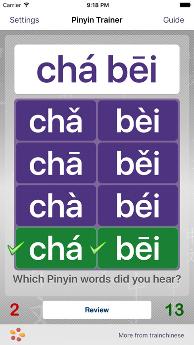 Emulate iPhone app Pinyin Trainer for Educators using MyAndroid