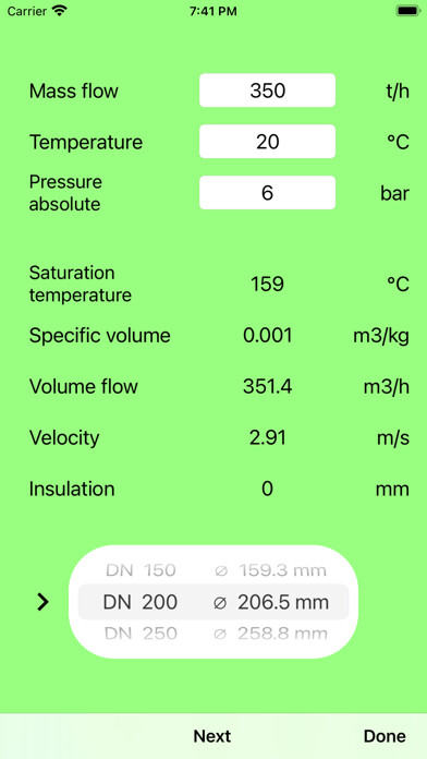 Emulate iPhone app Pipe Calculator using MyAndroid