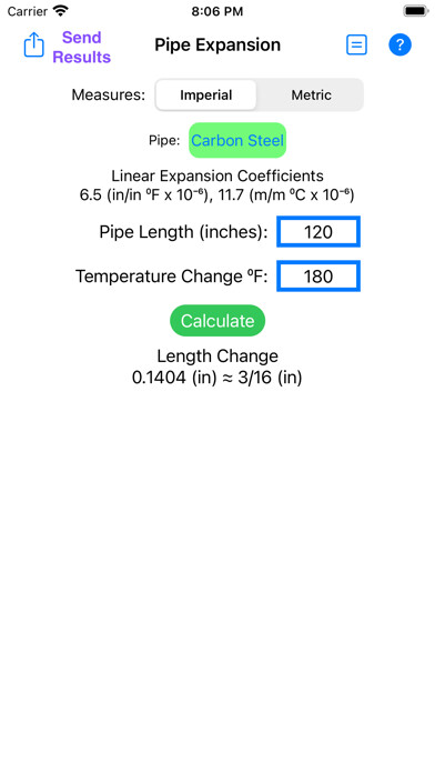 Emulate iPhone app Pipe Expansion Calculator using MyAndroid