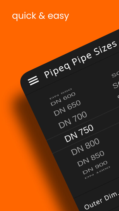 Emulate iPhone app Pipeq Pipe Sizes using MyAndroid