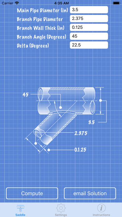 Emulate iPhone app Pipe Saddle Layout Calculator using MyAndroid Emulate iPhone app Pipe Saddle Layout Calculator using MyAndroid